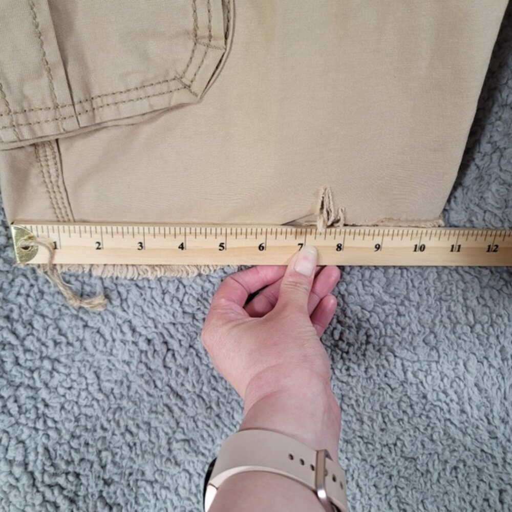 Axel Cargo Shorts Mens 34 Tan Khaki Utility Outdoor Distressed Fringe Hem Summer